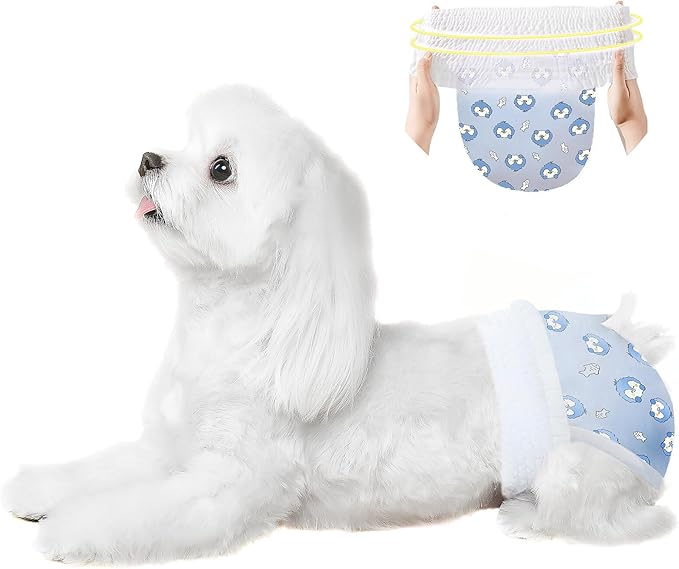 Ambreview Dog Diapers Female, Disposable Pulled Up Dog Diaper with Stretchy Waist, Super Absorbent 360° Leak-Proof Doggie Diapers for Female Puppy Dogs in Heat/Urinary Incontinence (30S)