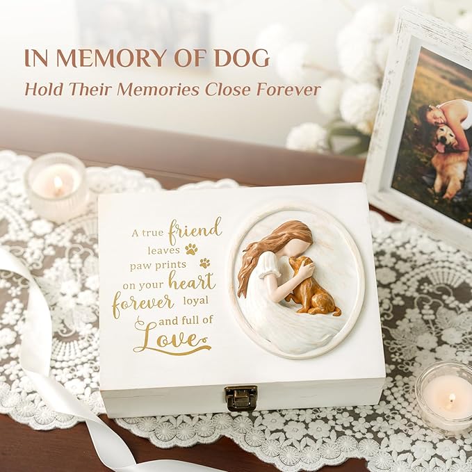 Pet Memorial Gifts for Dogs: Wooden Memory Box Urn for Dog Ashes - Sympathy Remembrance Gift for Dog Lovers Hold Keepsakes