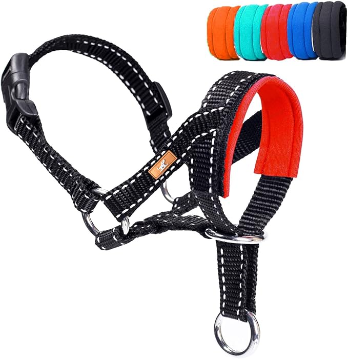 Dog Head Collar with Reflective Fabric, Adjustable Dog Head Harness to Prevent Pulling for Small Medium and Large Dogs(S, Red)