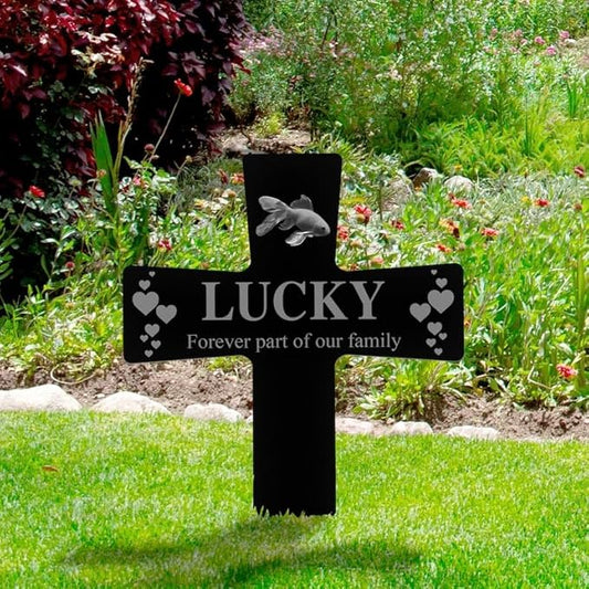 Personalized Fish Memorial Stake Custom Fish Photo Forever Part of Our Family Metal 12x12 inch Pet Grave Marker Fish Loss Gift Sympathy Gift for Fish Lover (Style 8)