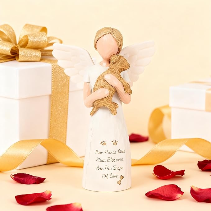 Dog Memorial Sympathy Gift for Loss of Pet, Comforting Bereavement Memorial for Grieving Dog Owners, Hand-Painted Figure，Resin Angel Statues，Garden or Home Memorial Display