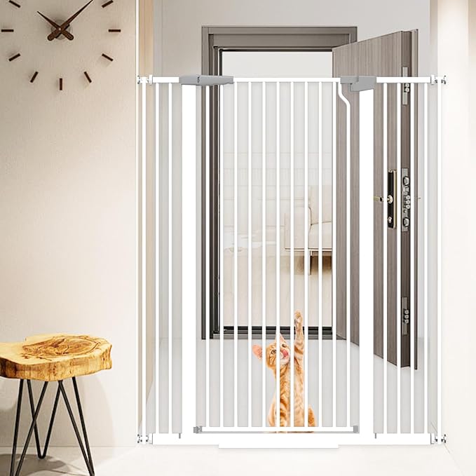 51.18" Extra Tall Pet Cat Gate for Doorway 48.5"-56.2" Wide Auto Close Tall Dog Gate No Drilling Pressure Mounted for Hallway Kitchen,White