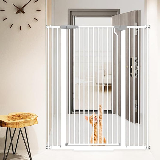 51.18" Extra Tall Pet Cat Gate for Doorway 48.5"-56.2" Wide Auto Close Tall Dog Gate No Drilling Pressure Mounted for Hallway Kitchen,White