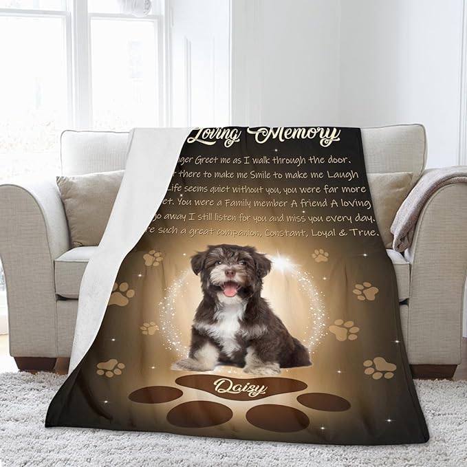 Personalized Dog Memorial Blanket with Photo:Made in USA,Custom Pet Memorial Gifts for Loss of Dog,Cat,Pet,Sympathy Bereavement for Loss of Lover