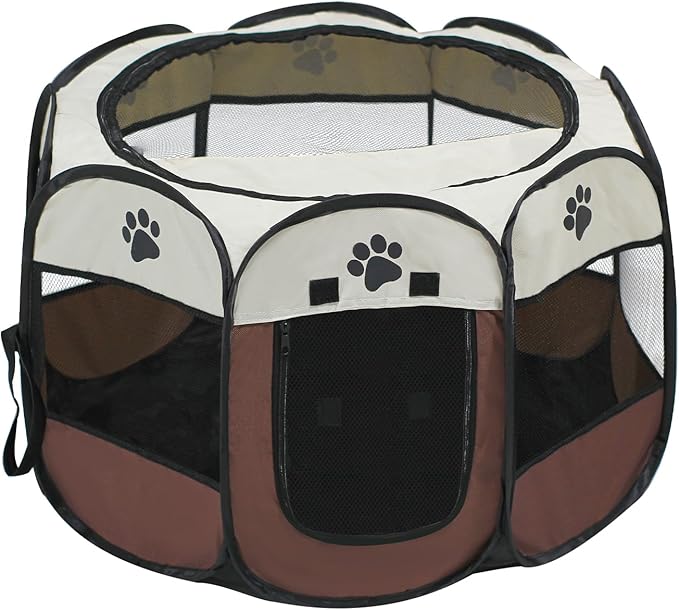 Cat Dog Playpen, Puppy Pet Playpen Indoor for Small Dog Crate Tent Cage Outdoor, Portable Pop Up Dogs Enclosure Kennel with Carrying Case for Dogs/Cats/Rabbits Brown.