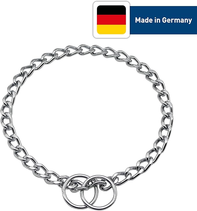 Herm Sprenger Chrome Plated Steel Dog Collar with Short Flat Links Choke Chain Two O-Rings for Small Medium Large Dogs Professional Training Collar Correction Slip Chain Made in Germany (26in (65cm))