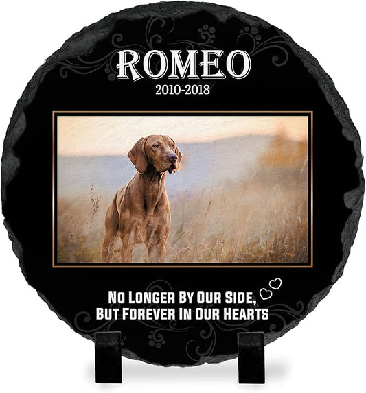 Pet Memorial Stone with Photo - 12" Round - 6 Designs - Pet Grave Marker - Pet Headstone | Dog Memorial Stone - Garden Memorial Stones - Personalized Memorial | Waterproof - Outdoor & Indoor #1