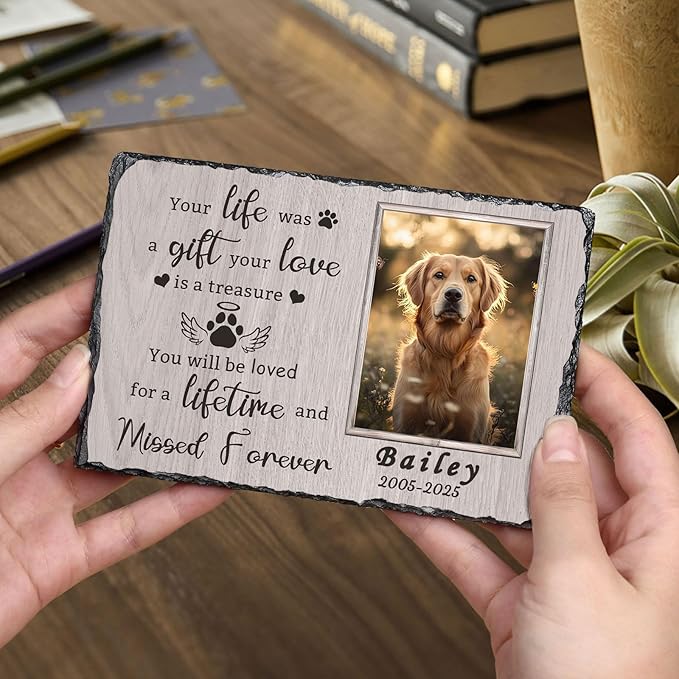 Ships Next Day Personalized Dog Memorial Gifts for Loss of Dog, Custom Pet Memorial Stone with Photo Name Date Bereavement Sympathy Gift for Dog Cat Lover