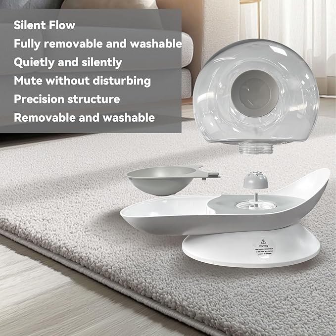 Cat Dog Water Dispenser Automatic Water Drinking Fountain for Small or Medium Size Dogs Cats Easy to Clean Snail Shape 2.8L （Grey）