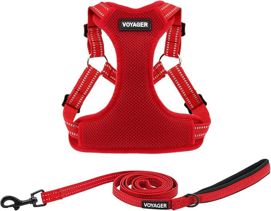 Best Pet Supplies Voyager Adjustable Step-in Flex Breathable Mesh Dog Harness for Small Medium Large Dogs Leash Set (Red), XL