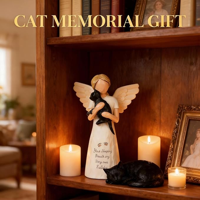 Cat Memorial Gifts for Loss of Pet, Waterproof Resin Angel Holding Cat Figurine, Pet Memorial Statue Sympathy Bereavement Gifts for Grieving Owners & Animal Lovers