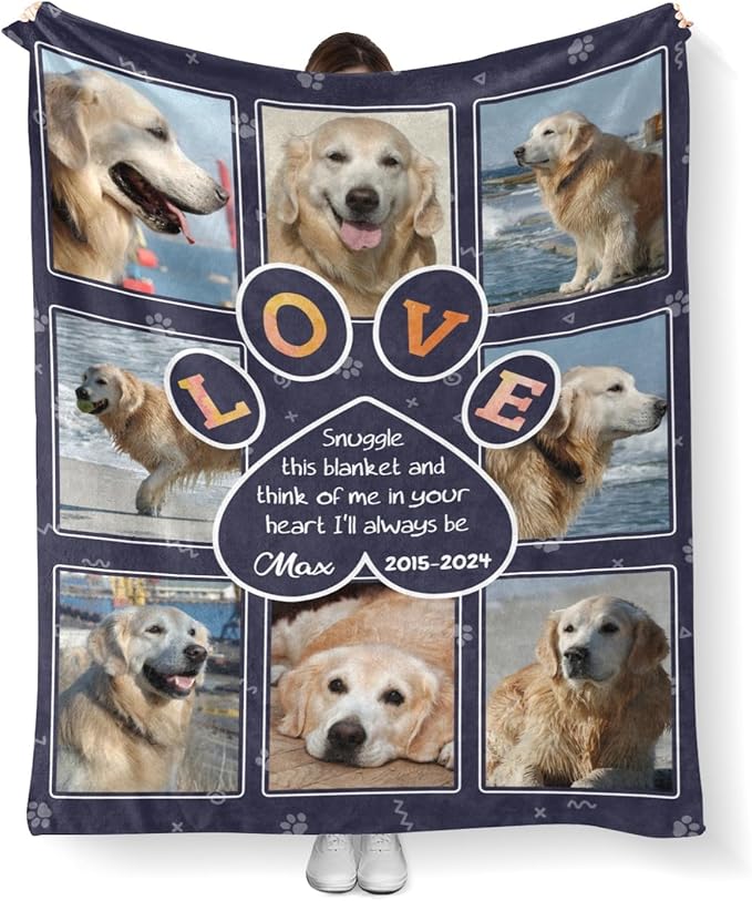 Personalized Dog Memorial Blanket with Photo:Made in USA,Custom Memorial Gifts for Loss of Dog,Cat,Pet,Sympathy Bereavement for Loss of Pet
