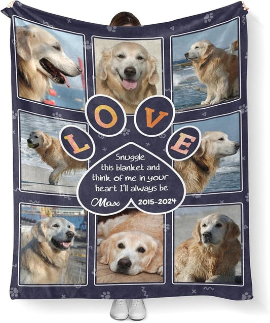 Personalized Dog Memorial Blanket with Photo:Made in USA,Custom Memorial Gifts for Loss of Dog,Cat,Pet,Sympathy Bereavement for Loss of Pet