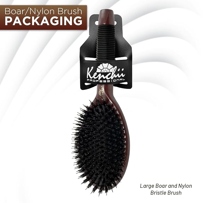 Kenchii Boar and Nylon Bristle Brush for Dog and Cat, Professional Grooming Brush with Maple Body, Lightweight, Non-Slip Rubber
