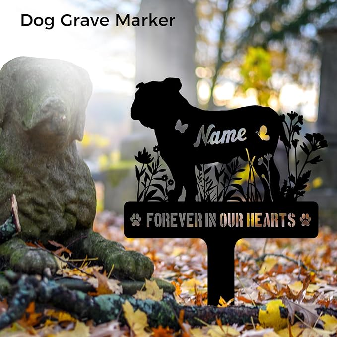 Custom French Bulldog Frenchie Dog Memorial Stake, Personalized Dog Grave Marker, Metal Pet Tombstone, Outdoor Sympathy Sign for Garden Yard Decor, Pet Loss Gift