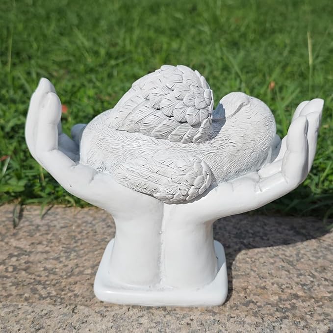 Personalized Pet Dog Grave Markers Angel Dog Statue Memorial Stone Sleeping in God's Hands, Dog Pet Headstone Garden Tombstone，in Loving Memory of A Pet Lost Dog Gifts (A)