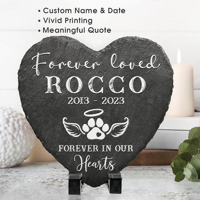 Heart Shaped Pet Memorial Stone - Dog Bereavement Gifts - in Memory of Dog, Cat - Personalized Pet Memorial Stones for Dogs - Dog Memorial Gifts for Loss of Dog - Dog Paw