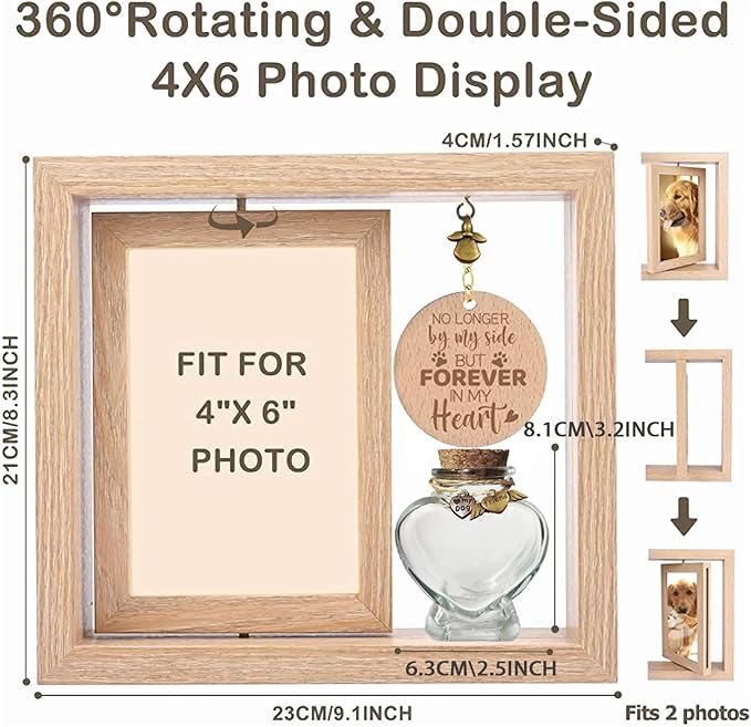 360° Rotating Pet Memorial Frame with Keepsake Jar – Double-Sided 4x6 Photo Display for Pet Loss – Perfect Remembrance Gift for Dog and Cat Owners