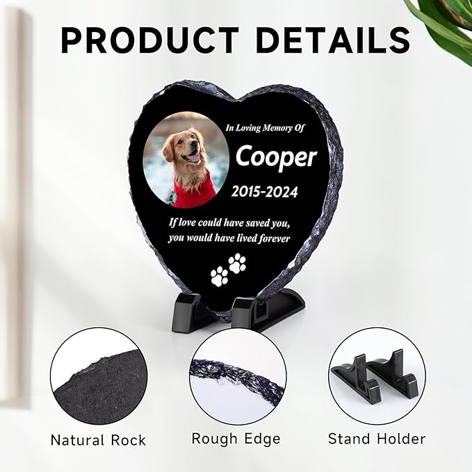 Pet Memorial Stones for Dogs, Dog Memorial Stone Outdoor, Pet Headstones for Dogs, Memorial Gifts for Loss of Dog, Custom Stone Picture Frame Plaque with Name/Text