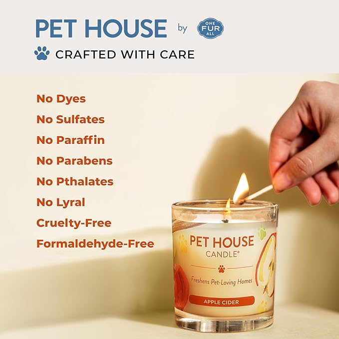 One Fur All Pet Friendly Candle 9 OZ Plant-Based Scented Soy Candle with a 60 Hour Burn Time, Clean Air Freshener Made for Pet Loving Homes - Evergeen Forest, Fireside