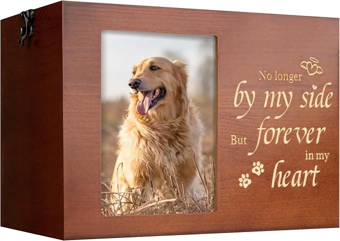 Pet Urns for Dogs or Cats Ashes with Photo Frame, Wooden Memory Box for Keepsakes with Black Flannel as Lining, Pet Memorial Gifts for Dogs (Brown X-Large)
