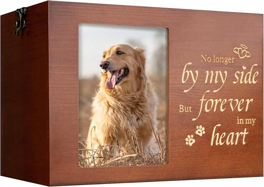 Pet Urns for Dogs or Cats Ashes with Photo Frame, Wooden Memory Box for Keepsakes with Black Flannel as Lining, Pet Memorial Gifts for Dogs (Brown X-Large)