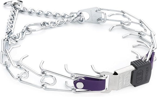 Herm Sprenger Chrome Plated Steel Dog Collar with Quick Release ClicLock Buckle and Biothane Insert Training Collar for Dogs Made in Germany (Violet Purple, 22in x 3.0mm(Neck Size up to 18-19in))