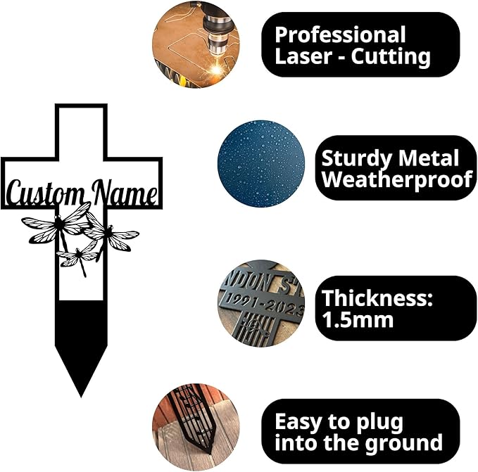 Metal Cross Garden Stake Personalized, Grave Marker for Human, Memorial Cross Stake for Loved One, Outdoor Metal Cross Yard Plaque, Sympathy Plaque Marker