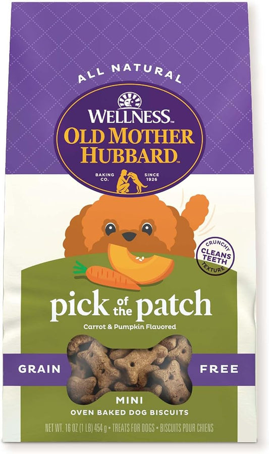 Wellness Old Mother Hubbard Classic Grain Free Pick of the Patch Dog Biscuits, Natural Training Treats, Pumpkin and Carrot Flavor, Mini Size. 16 oz Bag