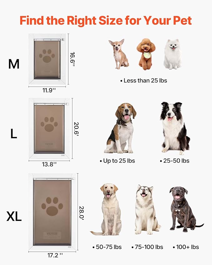 VEVOR Pet Door, Large, with Double Magnetic Flaps and Metal Frame, Strong and Weatherproof Dog Door for Interior and Exterior Doors, Easy to Install, Easy in-and-Out Access for Doggies, White