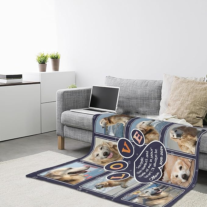 Personalized Dog Memorial Blanket with Photo:Made in USA,Custom Memorial Gifts for Loss of Dog,Cat,Pet,Sympathy Bereavement for Loss of Pet