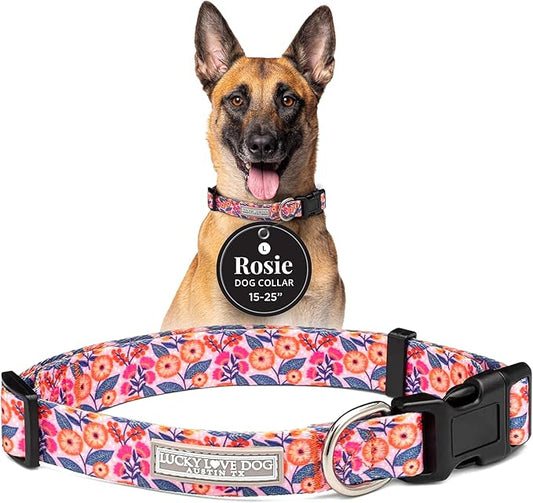 Lucky Love Dog - Adjustable Dog Collar with Easy Click Buckle for Large Ones, Durable, & Comfortable for Male & Female Dogs, Pet Collar for Puppies & Adult Dogs - Rosie, Large