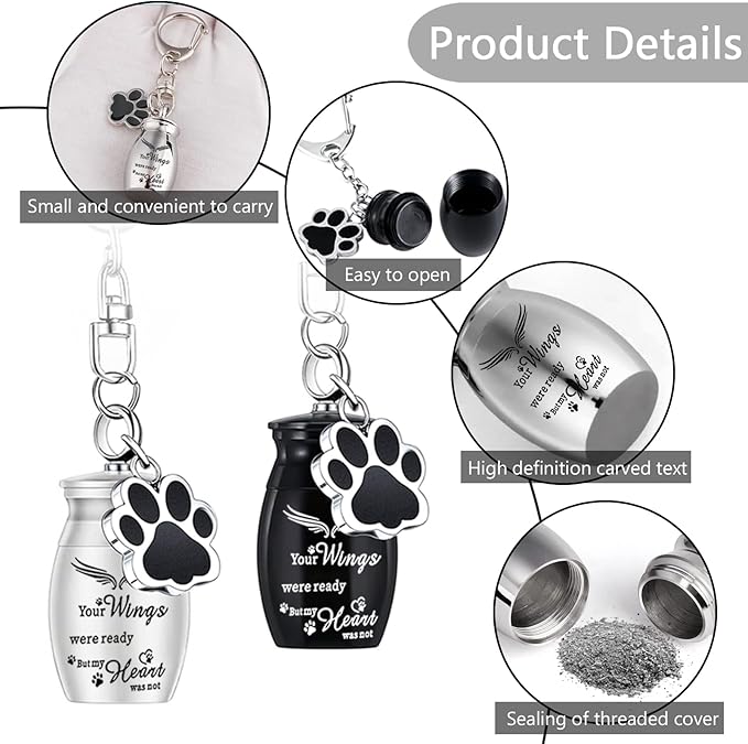 weikui 4Pcs Pet Urns Keychain for Dog Cremation Jewelry Dog Ashes Keepsake Pendant with Dog Paw Print Memorial Urn