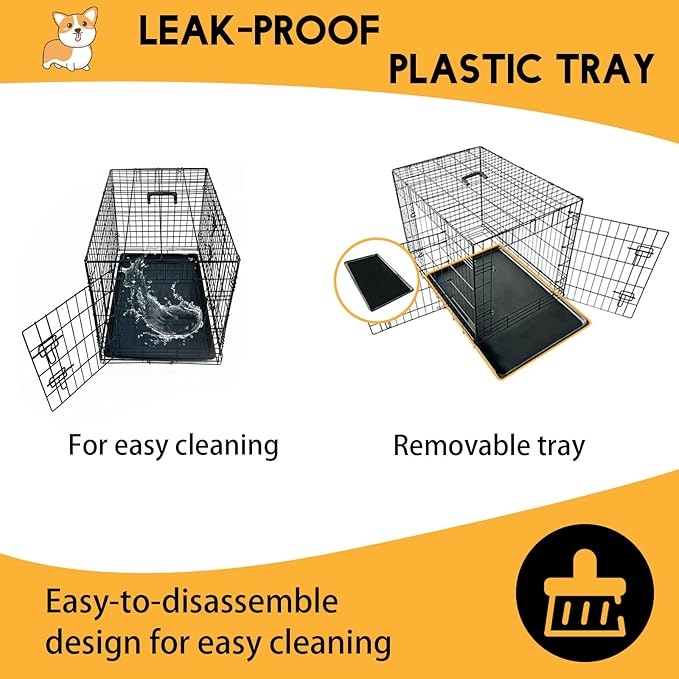 36 Inch Dog Crate Metal Wire Dog Cage with Double Door Dog Kennel with Divider Panel Secure Latches for Large Dogs Dog Crates for Medium Dogs Portable Durable Easy to Assemble