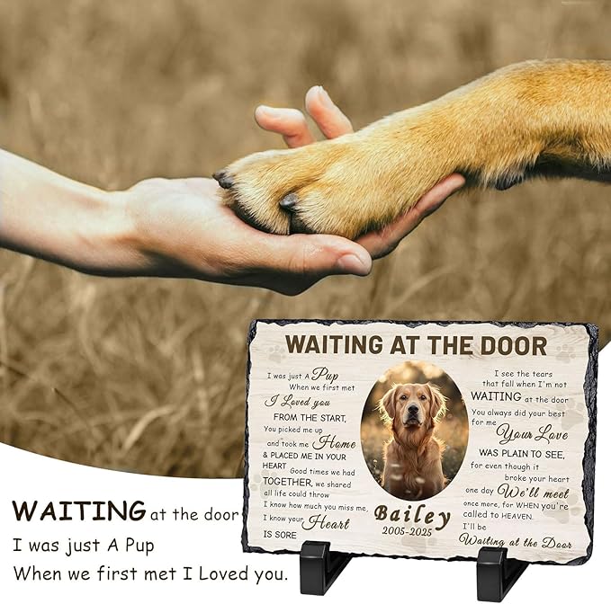 Ships Next Day Personalized Dog Memorial Gifts for Loss of Dog, Custom Pet Memorial Stone with Photo Name Date Bereavement Sympathy Gift for Dog Cat Lover