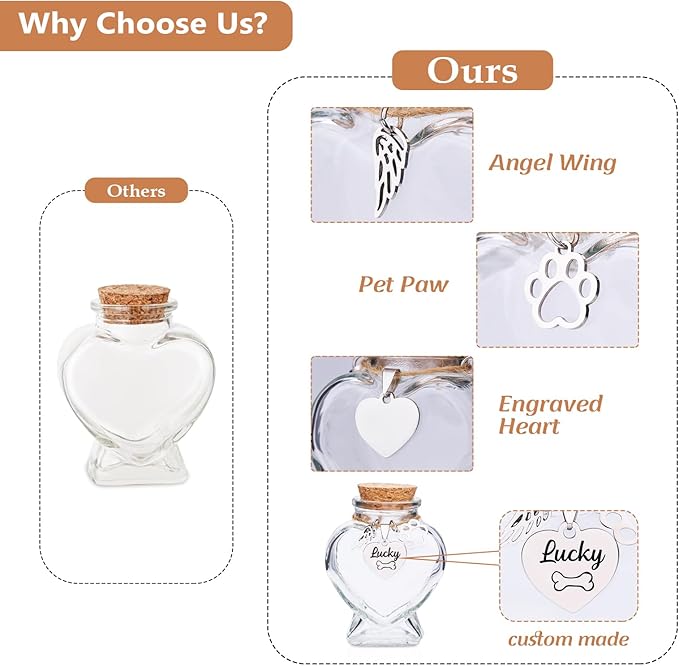 Pet Memorial Bottle for Pet Hair,Keepsake for Dog Hair with Heart Shape Glass,Pet Fur Memorial Fur Urn (Heart)