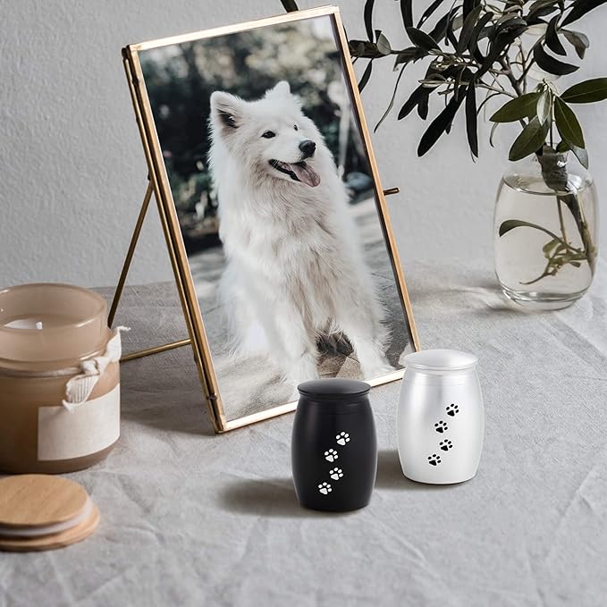 2.67 Inches Small Urns for Dog or Cat Ashes Set of 2,Mini Memorial Cremation Keepsake Urns for Pets Ashes with Paw Print
