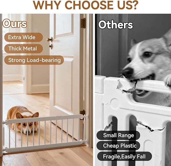 Short Dog Gate,18"-45" Adjustable Extra Wide Metal Short Baby Gate to Step Over, 24" Tall Small Pet Gate with 3 Extension Kits