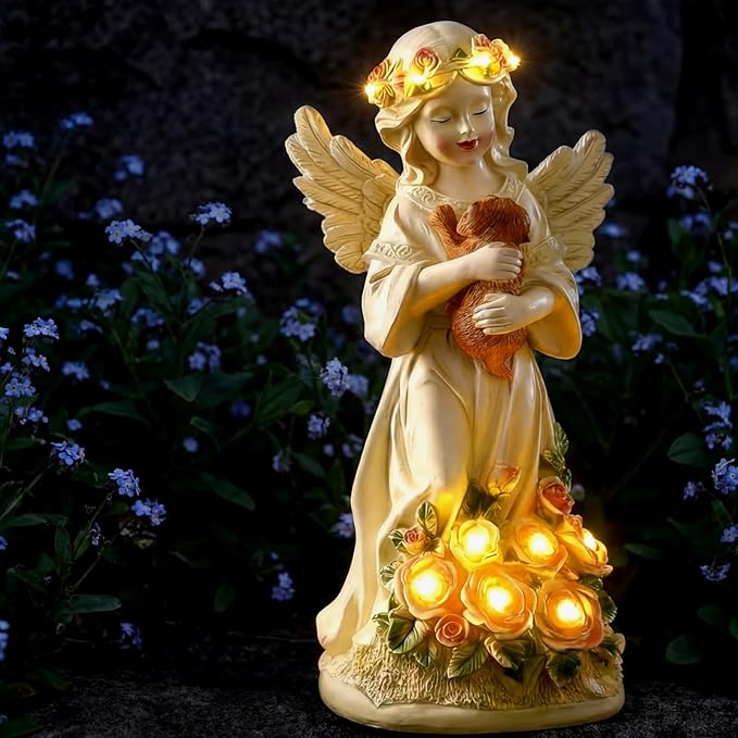 Chunful Dog Memorial Gifts Outdoor Resin Angel Puppy with Solar Light 10" Resin Pet Memorial Gift for Loss of Dogs Angel Dog Sympathy Gift for Garden, Patio, Lawn, Yard, Christmas Decor