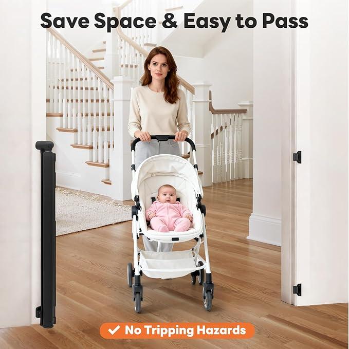 (2 Pack) Retractable Baby Gates for Doorways, Mesh Dog Gate for Stairs, Pet Gate Indoor, Extends to 55" Wide 33" Tall, Safety Toddlers Gates for Hallways, Indoor & Outdoor Use, Black