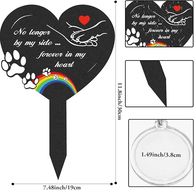 Andthen Dog Memorial Grave Stakes with 2 Memorial Plant Sticker - Metal Pets Lover Cemetery Markers Decorations for Humans Heart Plaques Decor for Outdoor Garden