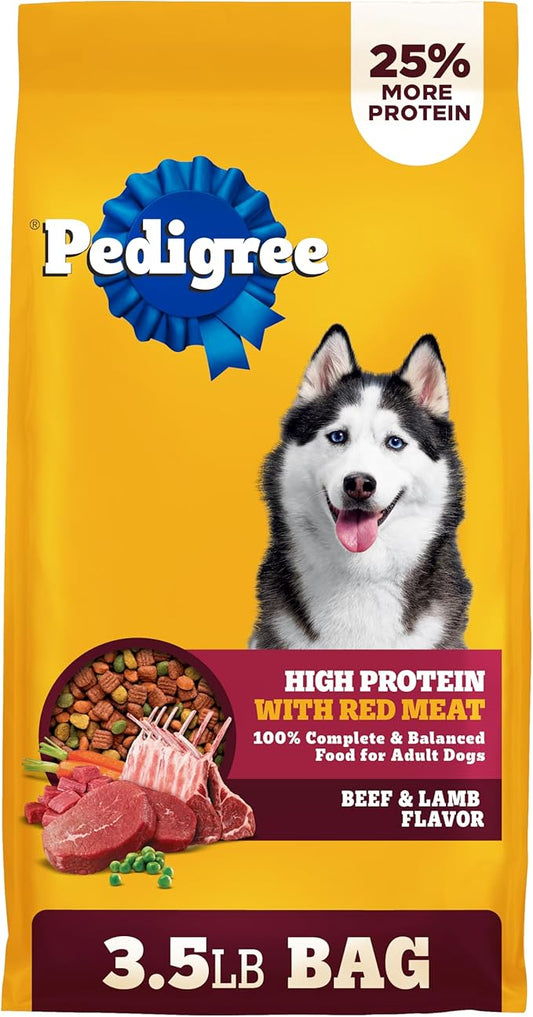 Pedigree Dry Dog Food for Adult Dogs, High Protein, Beef and Lamb Flavor, 3.5 lb. Bag
