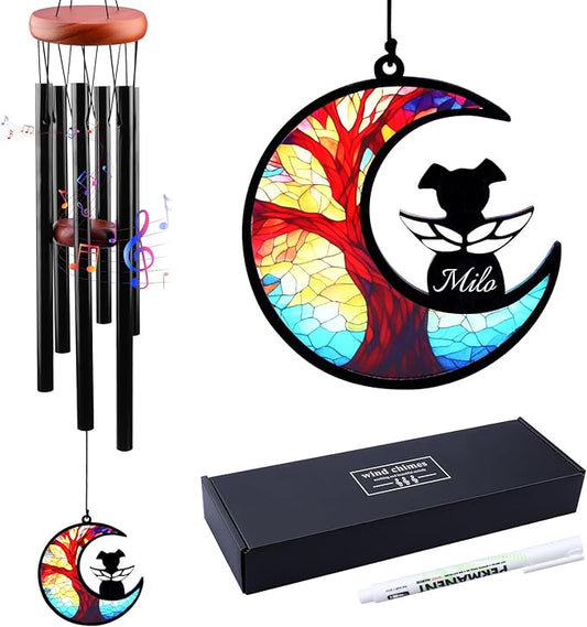 Pet Memorial Wind Chime – Dog Memorial Gifts for Loss of Dog, Loss of Pet Sympathy Gift, Pet Remembrance Bereavement Gift (Moon)