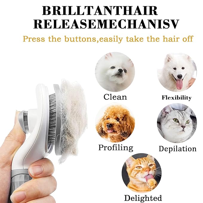 Dog Brush Cat Brush Grooming Comb - Self-Cleaning Slicker Brush with Smooth Handle for Pet Grooming, Shedding Tools, and Massage(grey)