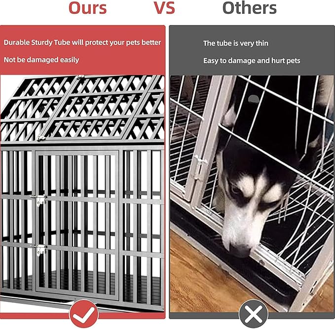 52 Inch Heavy Duty Dog Crate with Wheels, Indestructible Escape-Proof Dog Kennel with Reinforce Locks and Double Door, Extra Large XL XXL Cage Indoor for Large Giant Dog with Removable Tray