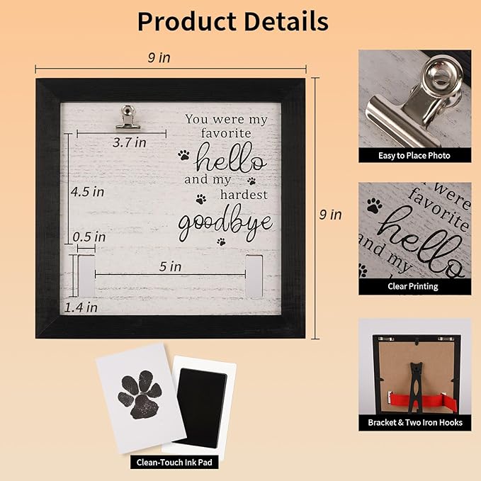 Dog Collar Memorial Picture Frame with Paw Print, Loss of Dog Sympathy Gift, Pet Bereavement Photo Frame for Dog Cat, Condolence Gift for Pet Lovers