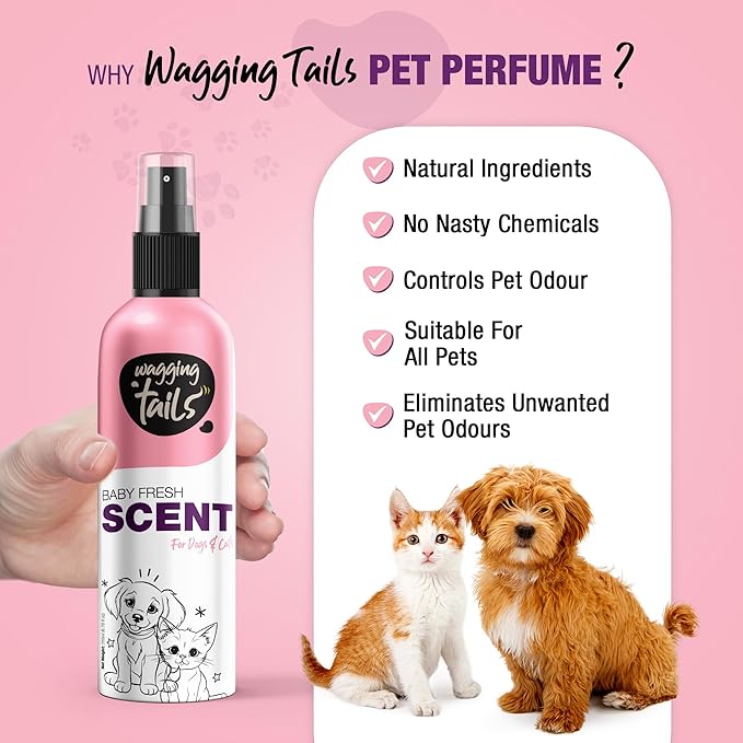 Wagging Tails Baby Fresh Pet Scent | Natural Aloe Vera & Elemi Gum Oil | Long-Lasting Deodorizing Spray for Dogs & Cats | Alcohol-Free Moisturizing Perfume Mist | 200ml (6.76 fl oz)