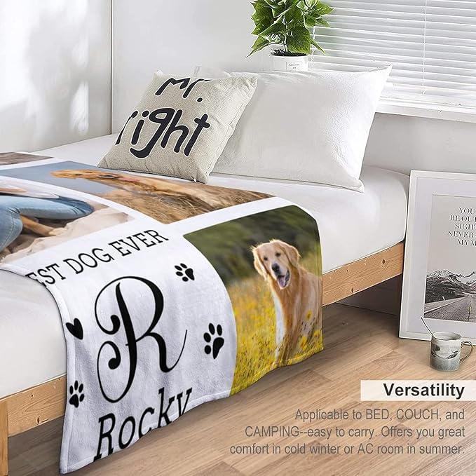 Artsadd Personalized Throw Blanket with Dog Photo,Dogs Memorial Picture Customized Blanket in Loving Cat Pet Dog Memory for Family and Friends Custom Bed Throw Blanket Sympathy Remembrance Gift