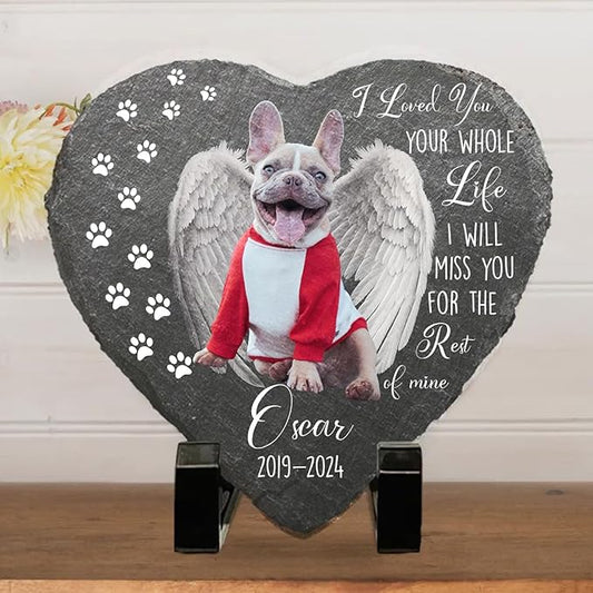 Wrappiness Pet Memorial Stone - We Loved You Your Whole Life, Personalized Dog Memorial Gifts, Remembrance Condolences Bereavement Gifts for Loss of Pet Custom Photo (Heart 06, Stone with Stand)