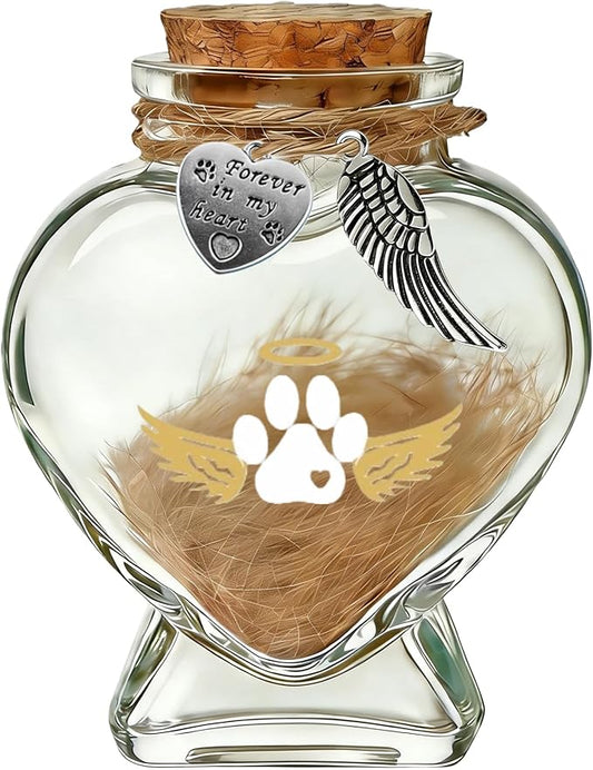 Pet Memorial Bottle for Pet Hair, Pet Fur Memorial Keepsake, Keepsake for Dog and Cat Hair with Heart Shape Glass